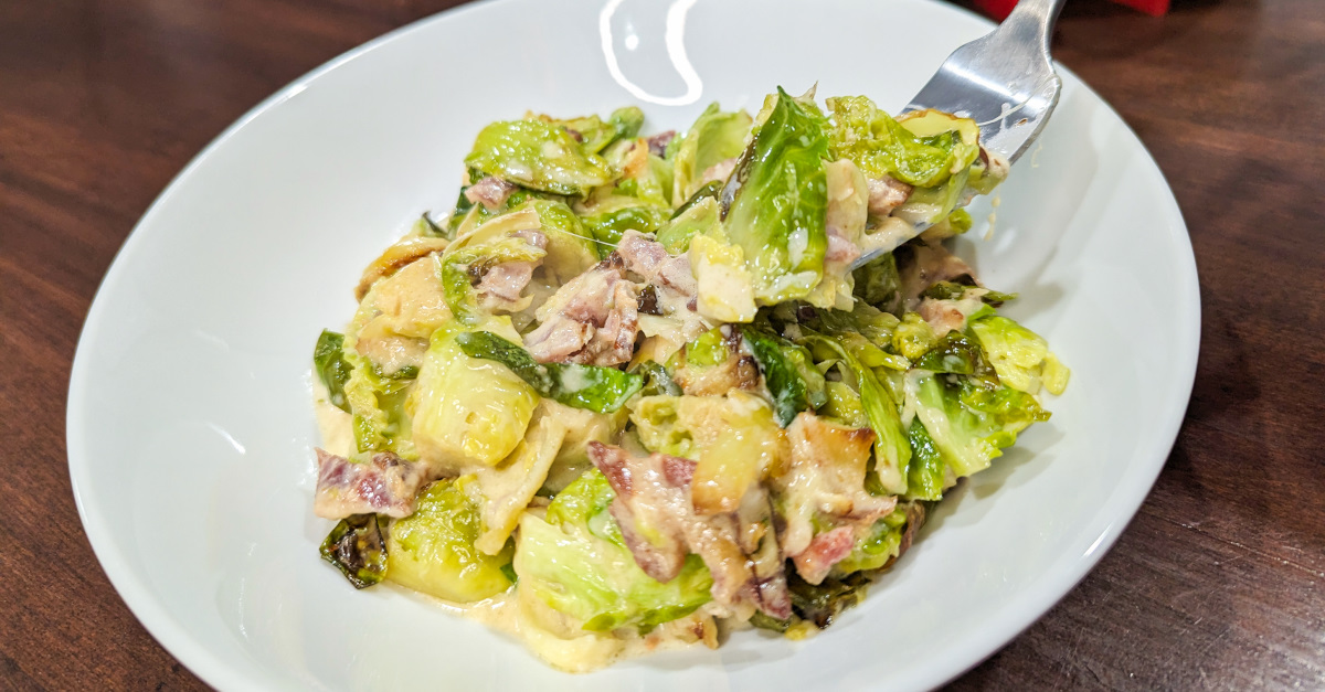 AI Recipe – Cheesy Bacon Brussels Sprouts Gratin